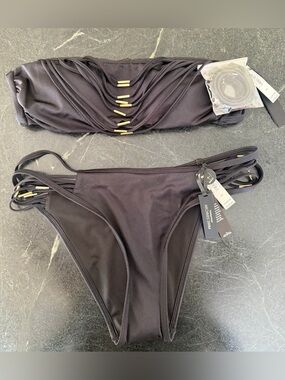 NWT Victoria's Secret Black Strappy Halter Bandeau Top & Bottom Set